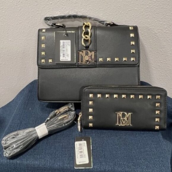 Badgley Mischka Black Studded Crossbody and Wallet New with Tags - Picture 1 of 4